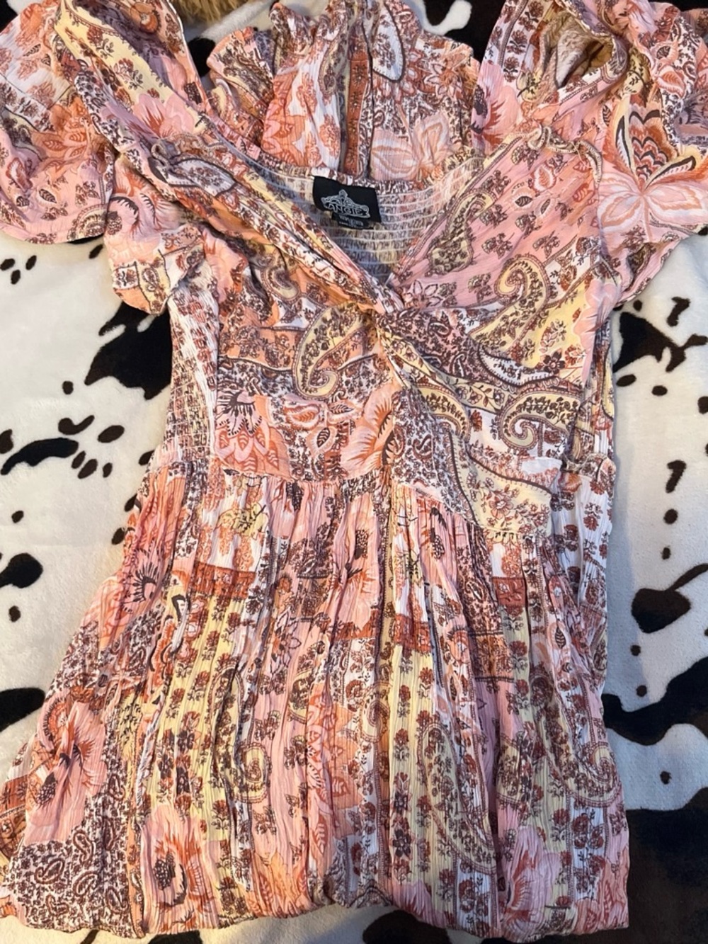 Angie Pink and Cream Paisley Boho Dress